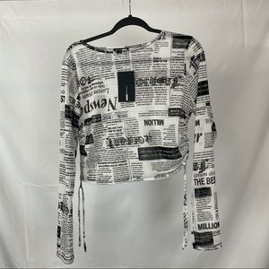 Fashion Nova ‘Extra Extra Top’ Mesh Newspaper Print Crop Top